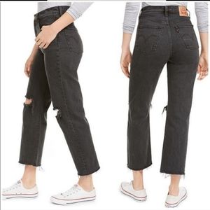 Levis Ribcage High Rise Black Straight Ankle Jean